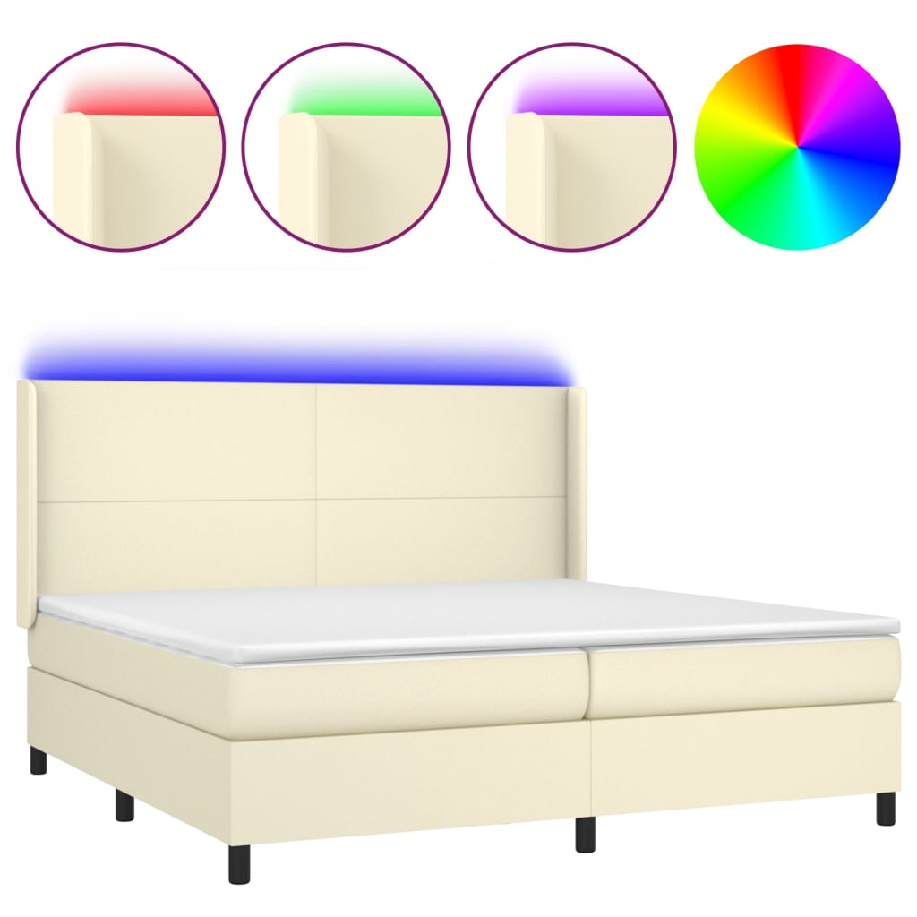 Krevet box spring s madracem LED krem 200x200cm od umjetne kože