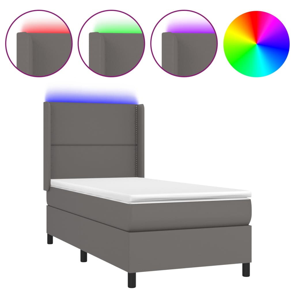 Krevet box spring s madracem LED sivi 100x200cm od umjetne kože