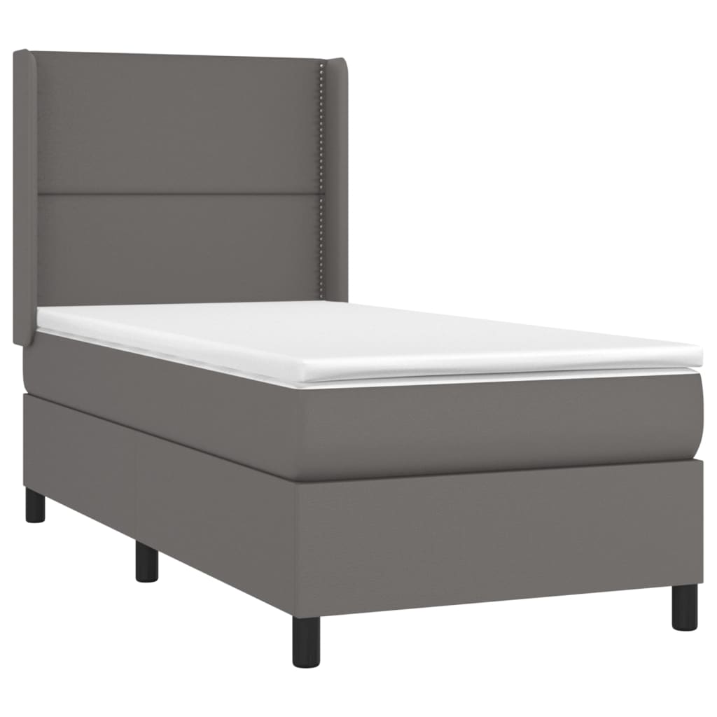 Krevet box spring s madracem LED sivi 100x200cm od umjetne kože