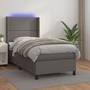 Krevet box spring s madracem LED sivi 100x200cm od umjetne kože