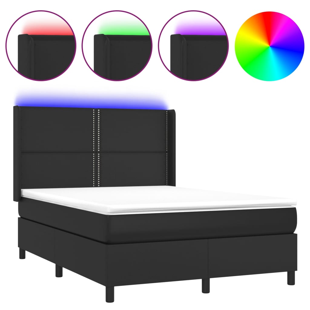 Krevet box spring s madracem LED crni 140 x 190 cm umjetna koža