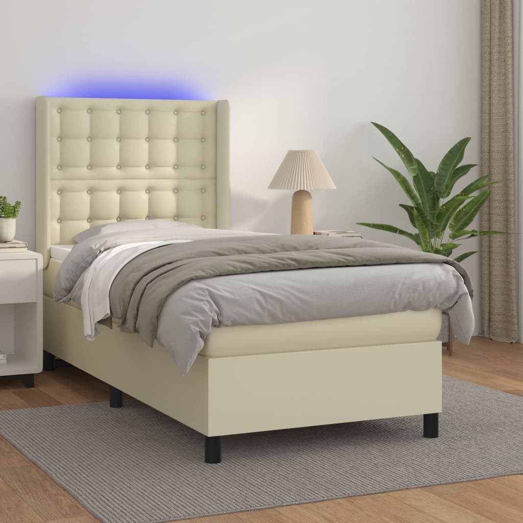 Krevet box spring s madracem LED krem 80x200 cm od umjetne kože