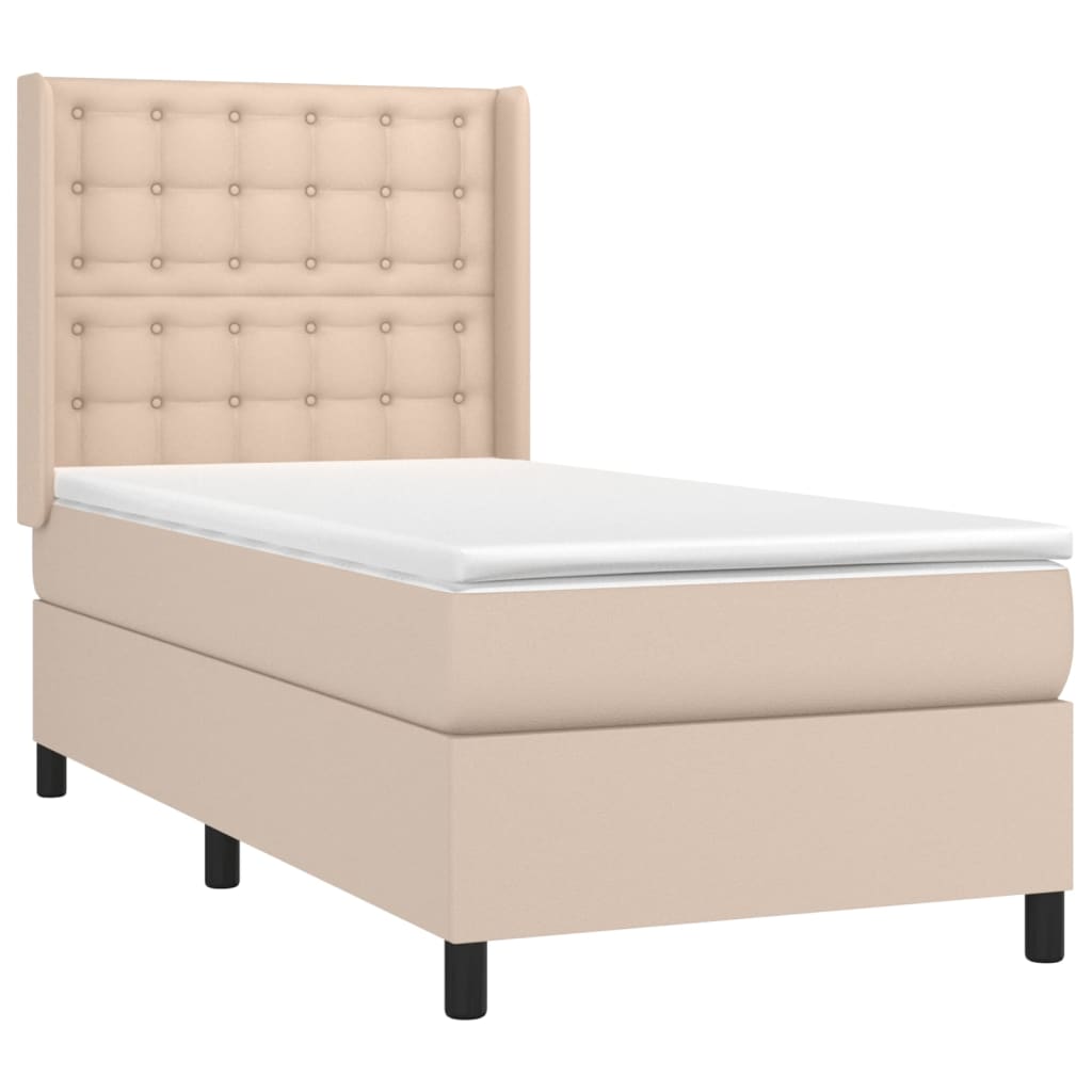 Krevet box spring i madrac LED cappuccino 80x200cm umjetna koža