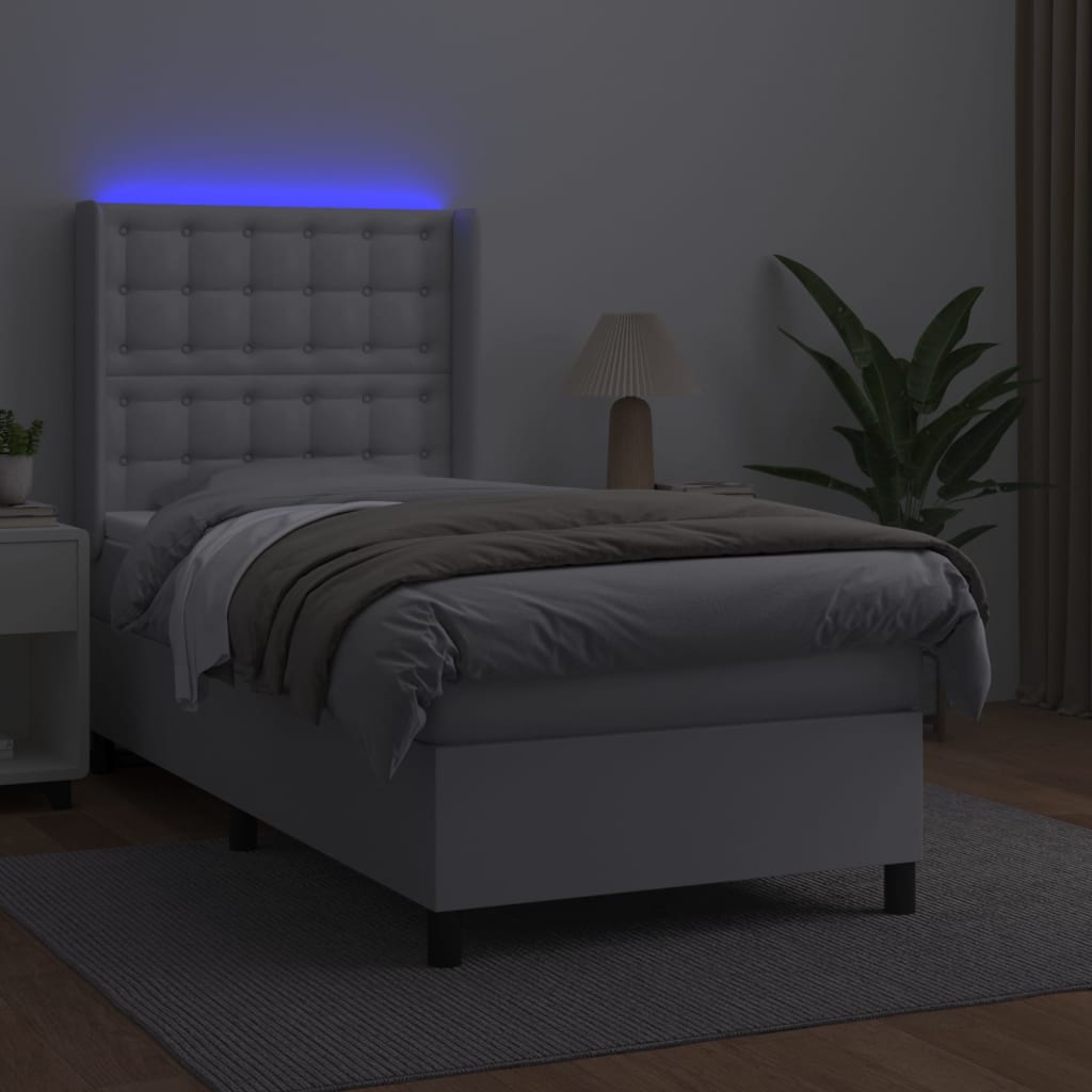 Krevet box spring s madracem LED bijeli 90x190 cm umjetna koža