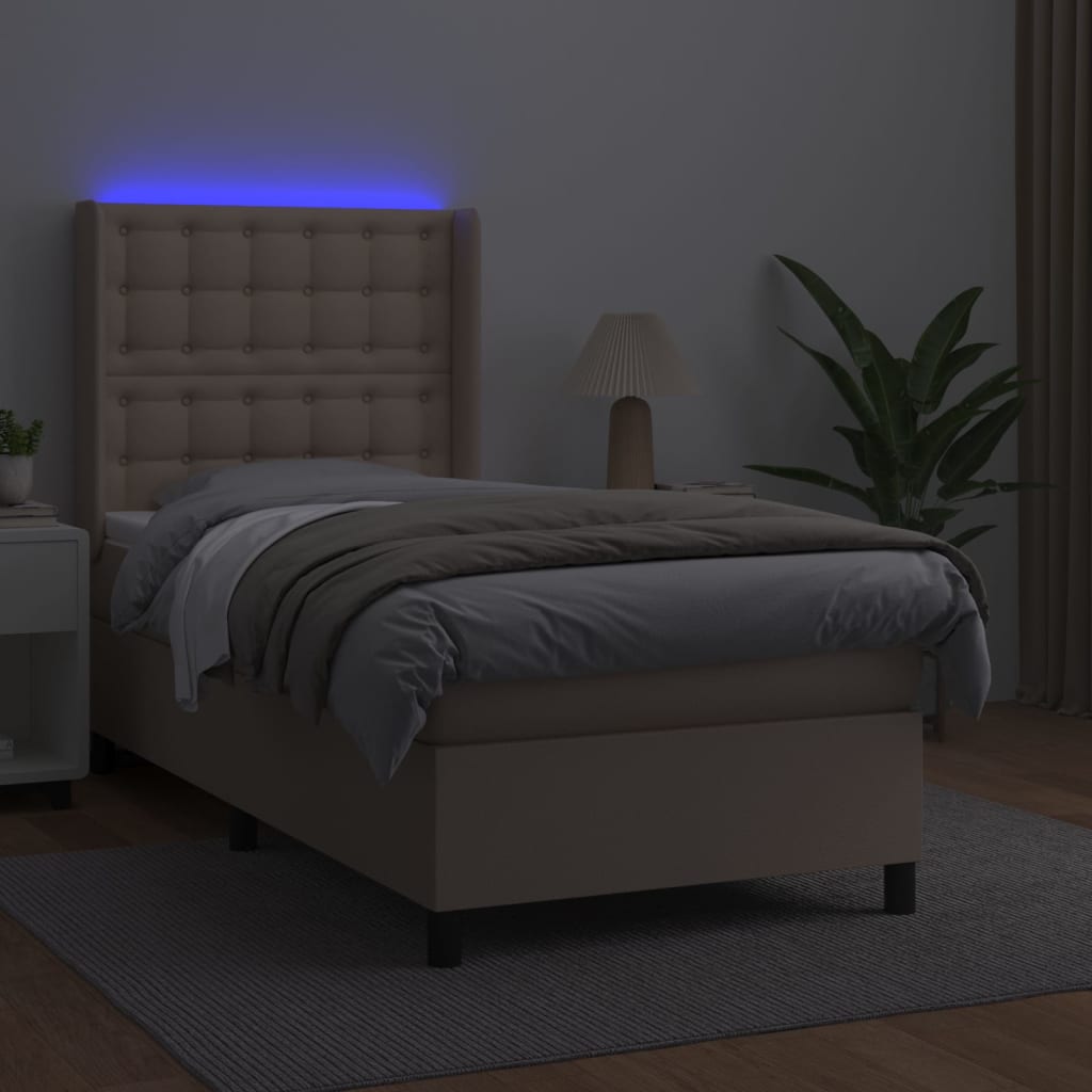 Krevet box spring madrac LED cappuccino 90x190cm umjetna koža