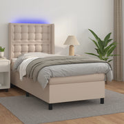 Krevet box spring madrac LED cappuccino 90x190cm umjetna koža