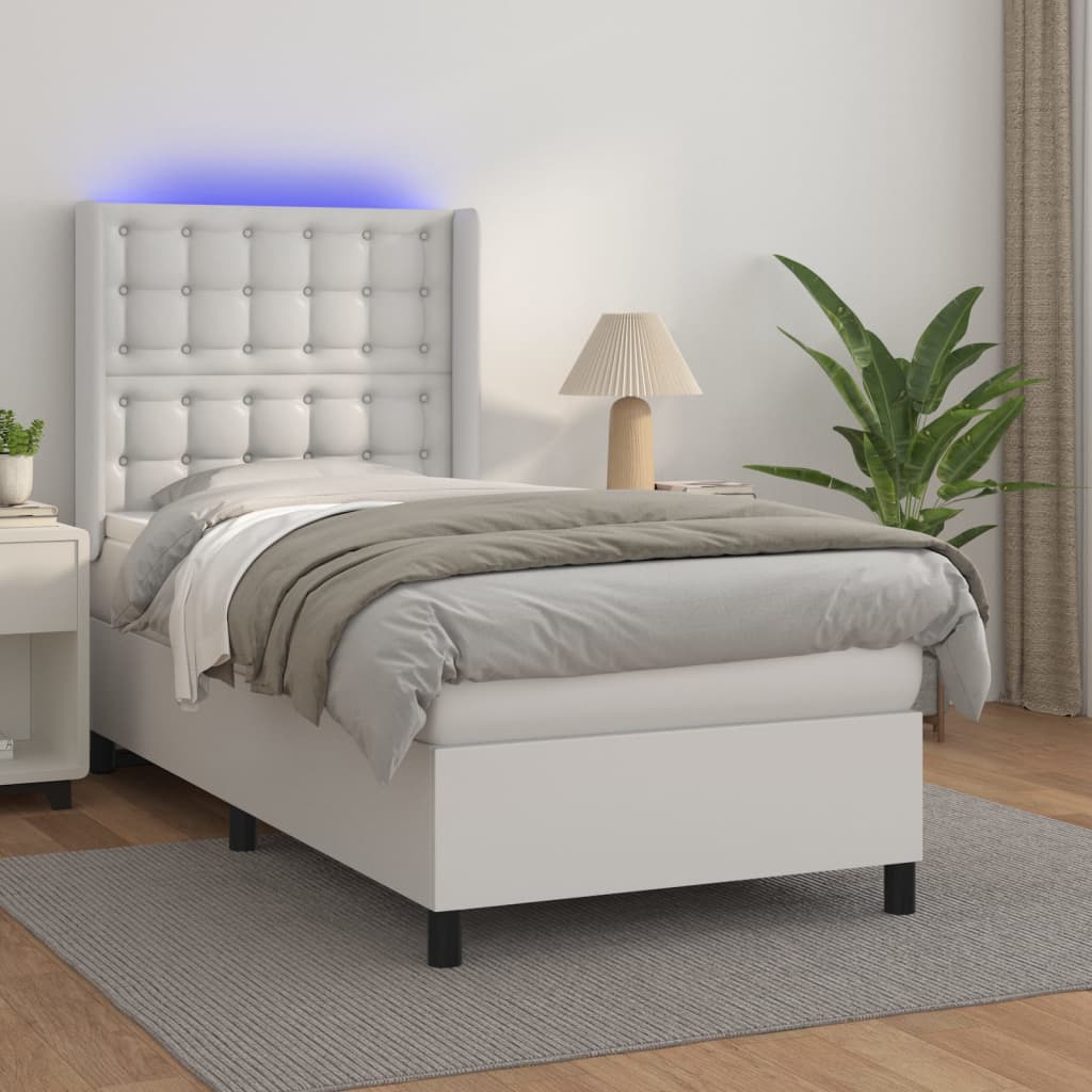 Krevet box spring s madracem LED bijeli 90x200 cm umjetna koža