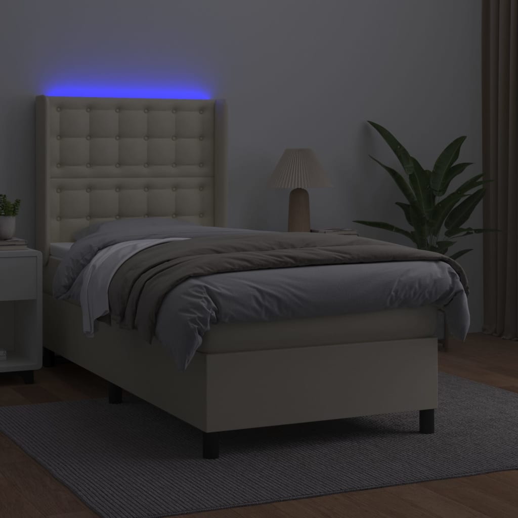 Krevet box spring s madracem LED krem 90x200 cm od umjetne kože