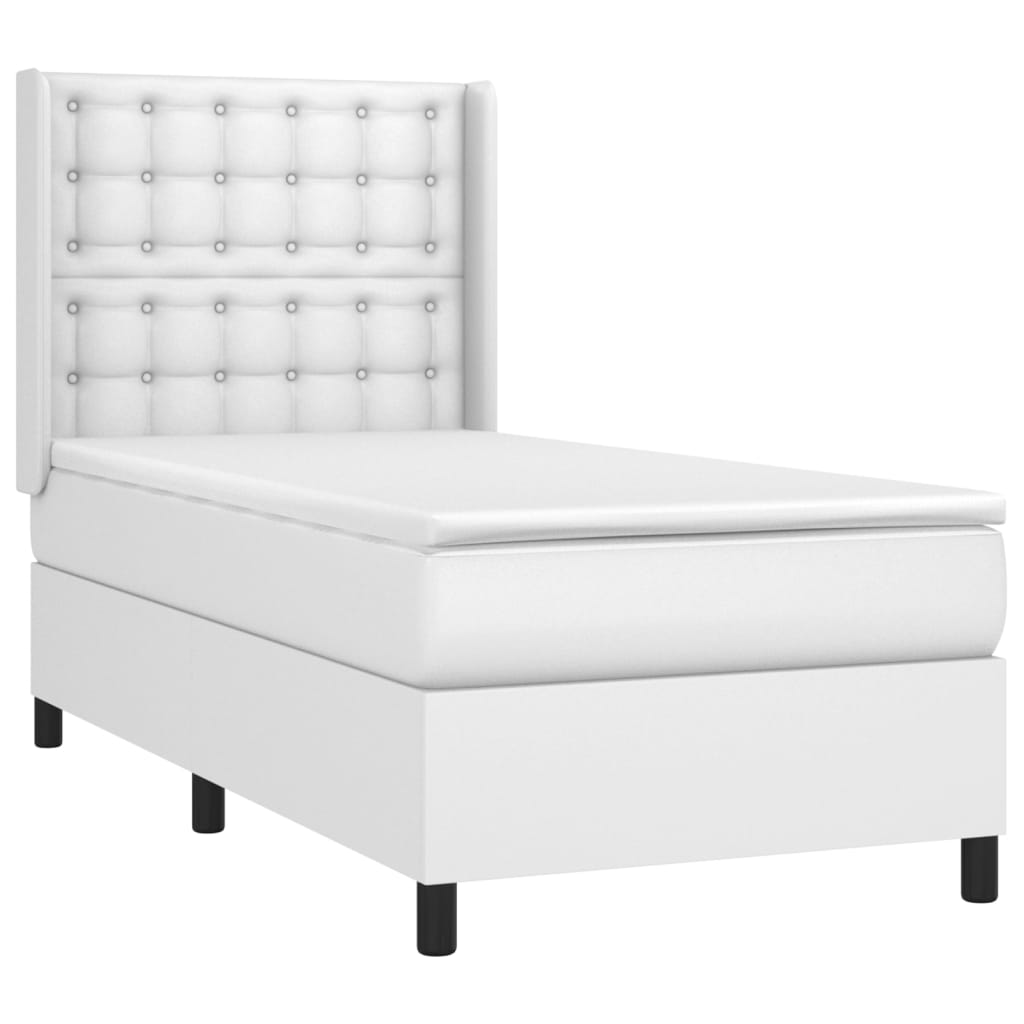 Krevet box spring s madracem LED bijeli 100x200 cm umjetna koža