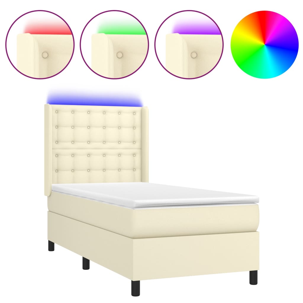 Krevet box spring s madracem LED krem 100x200cm od umjetne kože