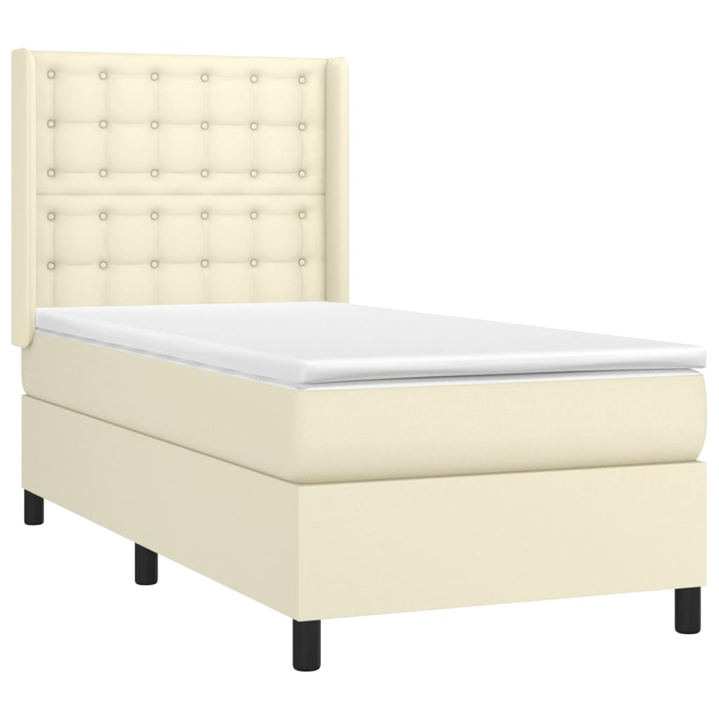 Krevet box spring s madracem LED krem 100x200cm od umjetne kože