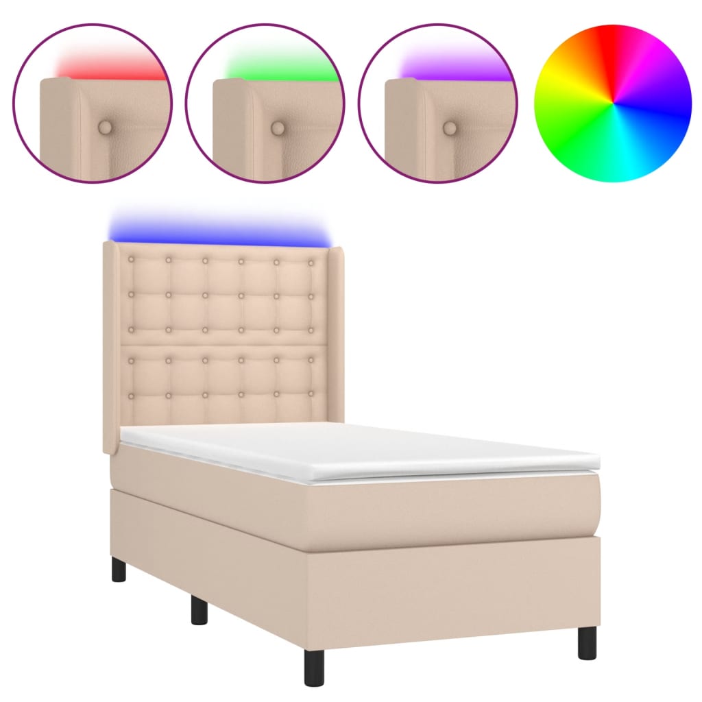 Krevet box spring madrac LED cappuccino 100x200cm umjetna koža