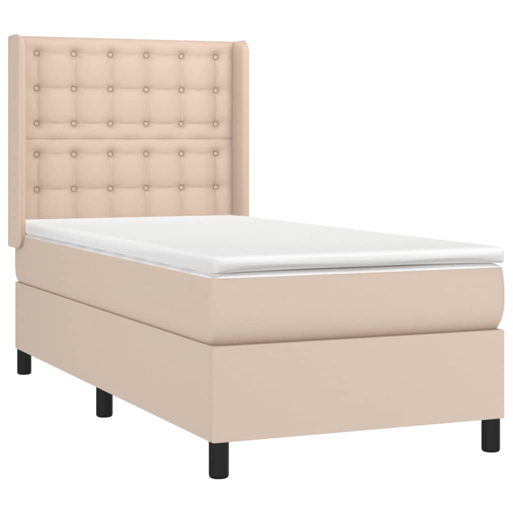 Krevet box spring madrac LED cappuccino 100x200cm umjetna koža