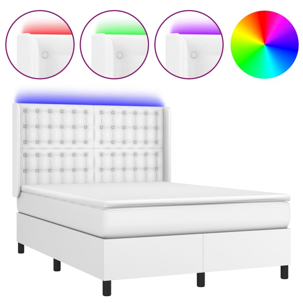Krevet box spring s madracem LED bijeli 140x190 cm umjetna koža
