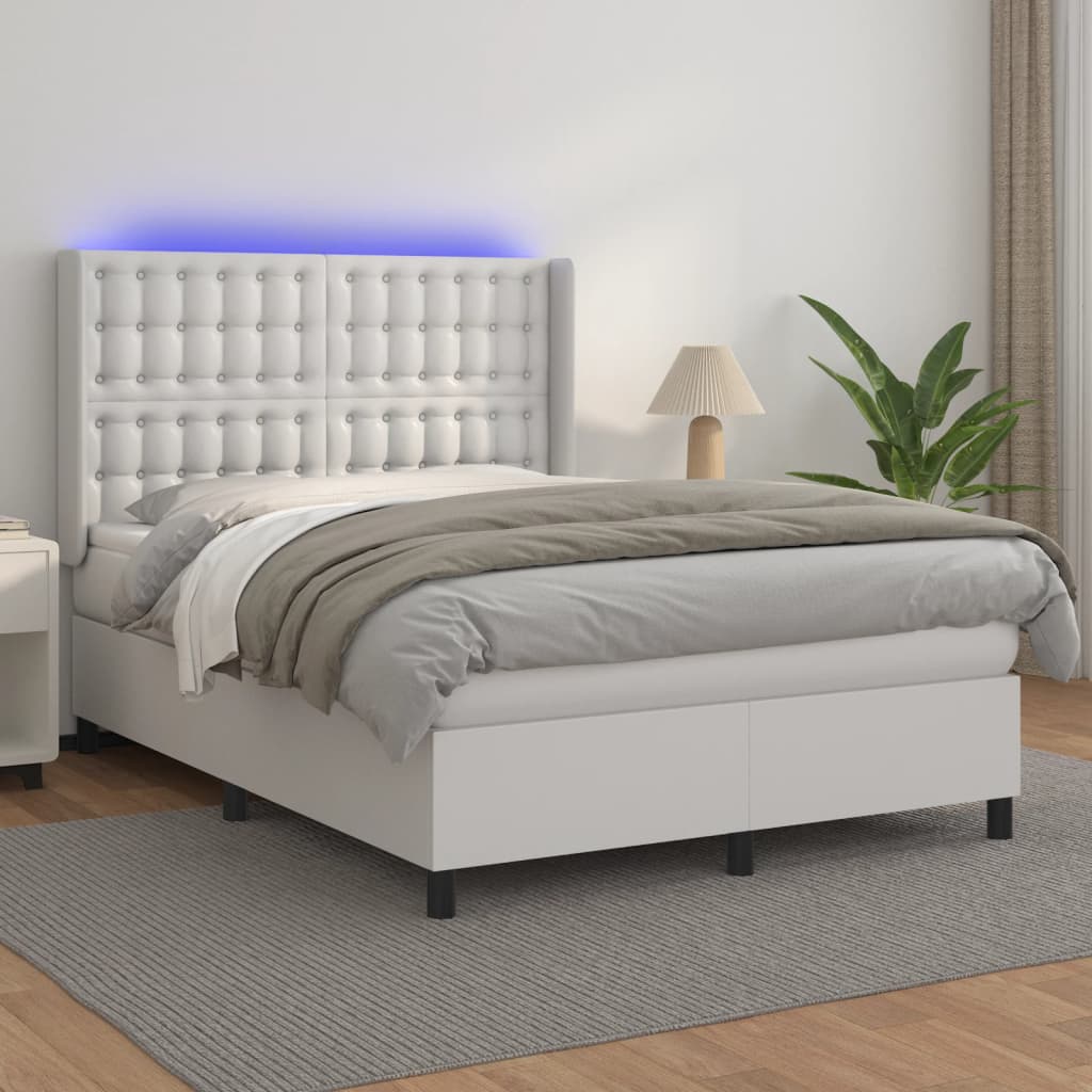 Krevet box spring s madracem LED bijeli 140x190 cm umjetna koža