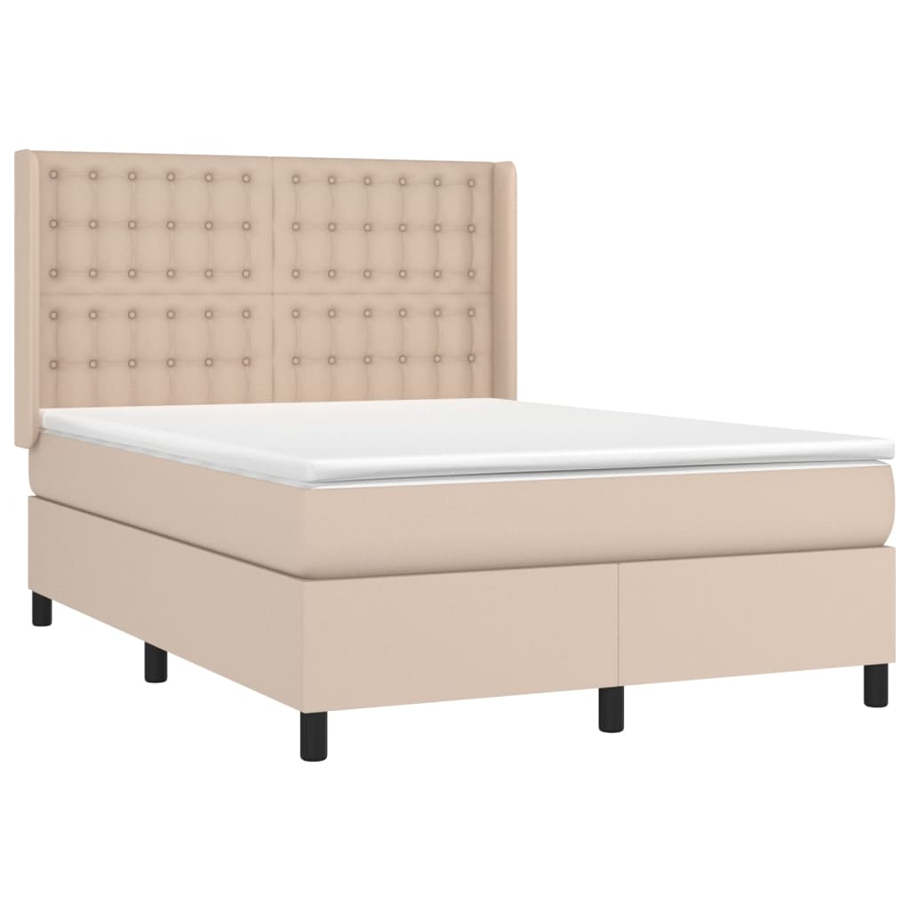 Krevet box spring madrac LED cappuccino 140x190cm umjetna koža
