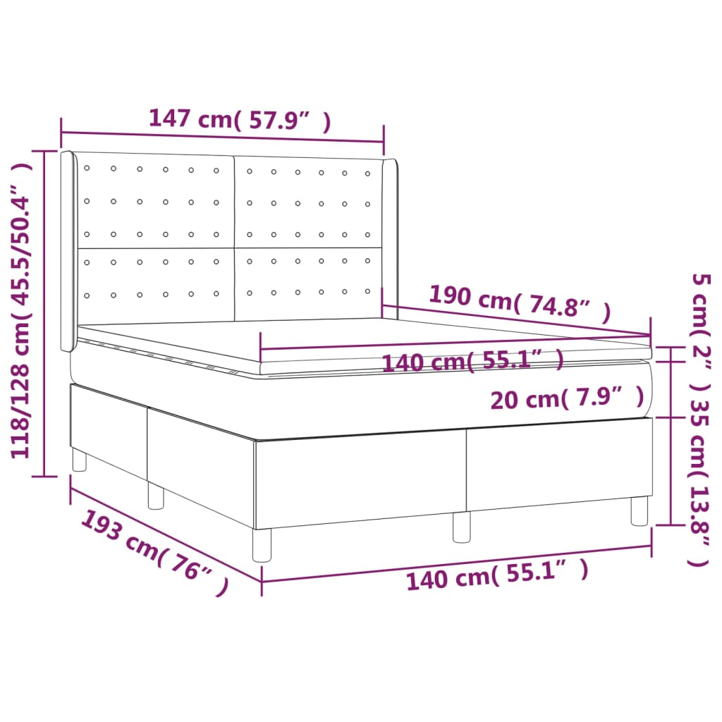 Krevet box spring madrac LED cappuccino 140x190cm umjetna koža