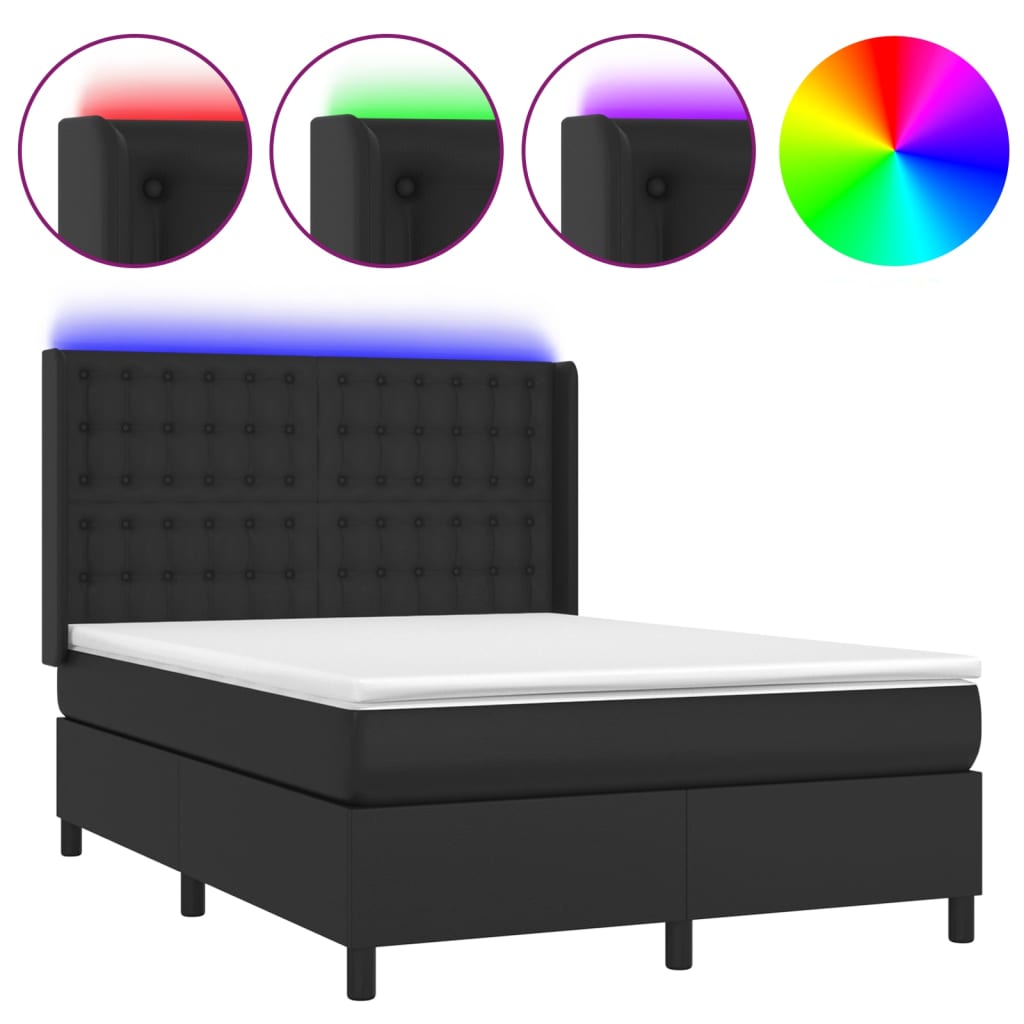 Krevet box spring s madracem LED crni 140x200cm od umjetne kože