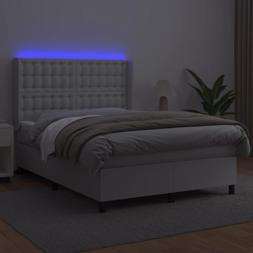 Krevet box spring s madracem LED bijeli 140x200 cm umjetna koža