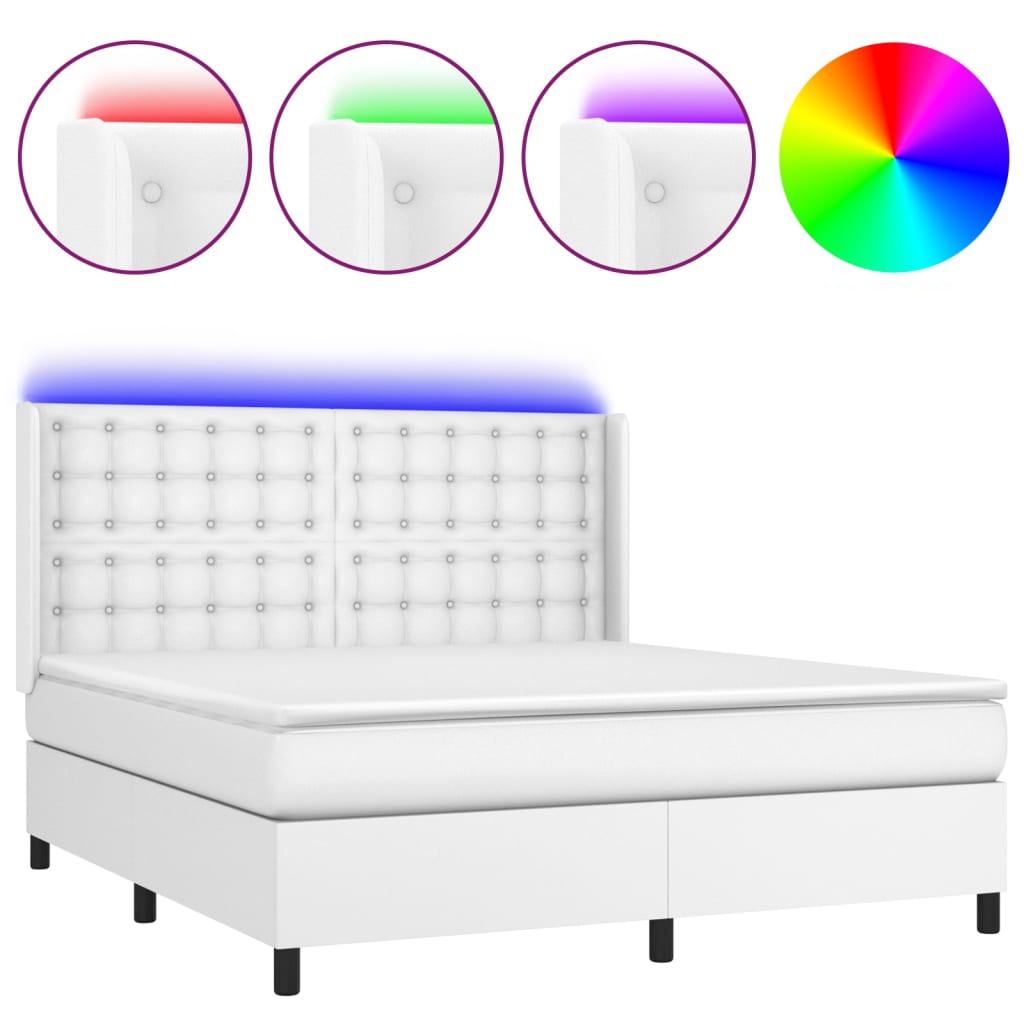 Krevet box spring s madracem LED bijeli 160x200 cm umjetna koža