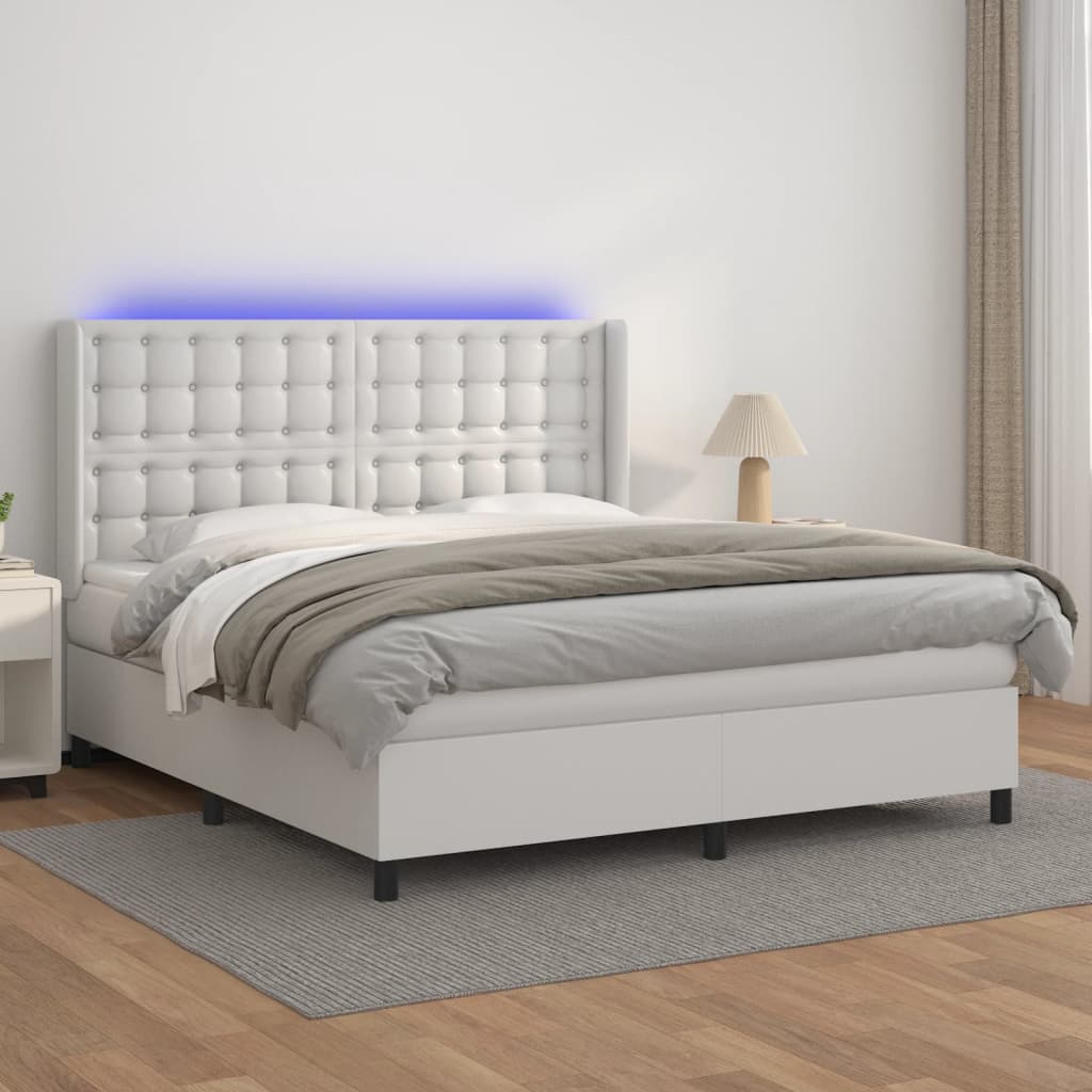 Krevet box spring s madracem LED bijeli 160x200 cm umjetna koža