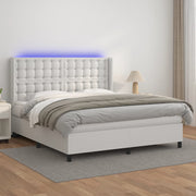 Krevet box spring s madracem LED bijeli 160x200 cm umjetna koža