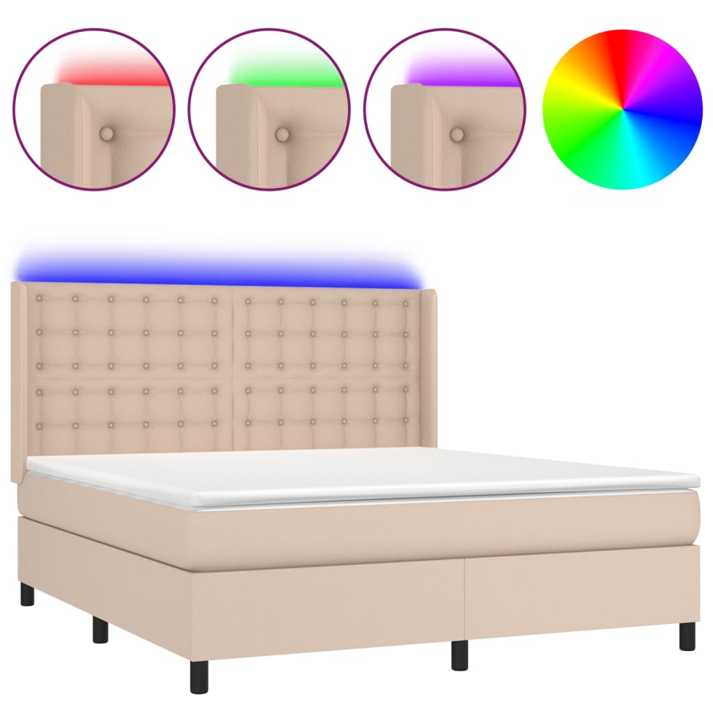 Krevet box spring madrac LED cappuccino 160x200cm umjetna koža
