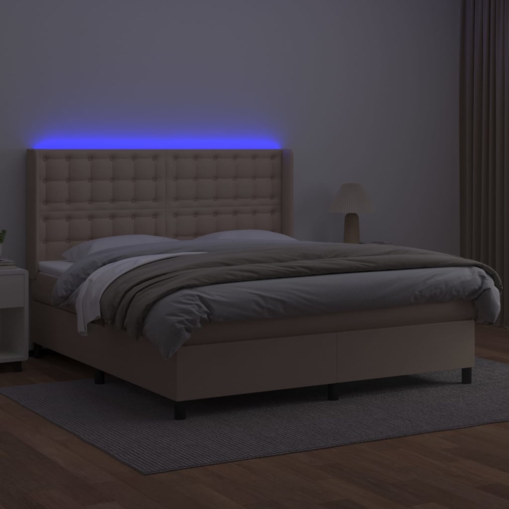 Krevet box spring madrac LED cappuccino 160x200cm umjetna koža