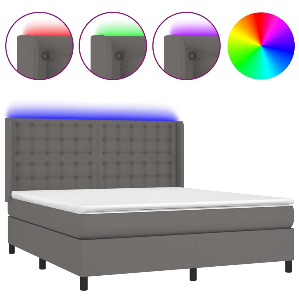 Krevet box spring s madracem LED sivi 180x200cm od umjetne kože