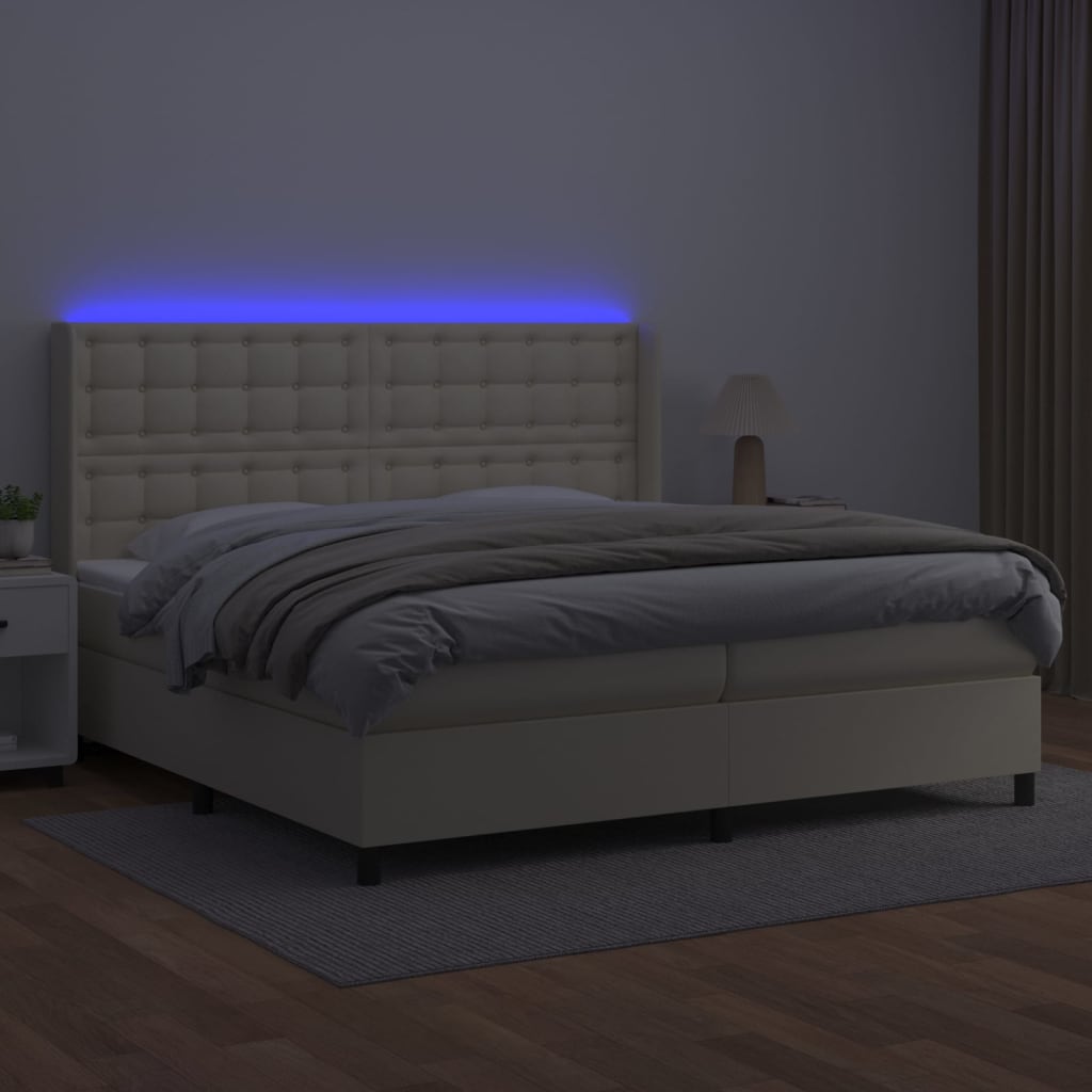 Krevet box spring s madracem LED krem 200x200cm od umjetne kože
