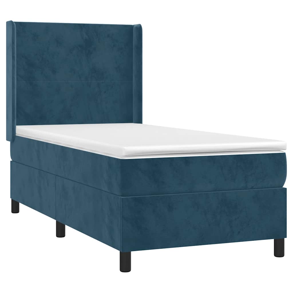 Krevet box spring s madracem LED tamnoplavi 90x200 cm baršun