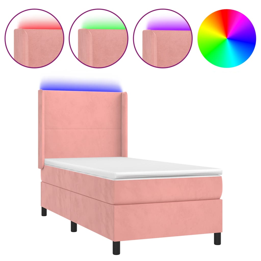 Krevet box spring s madracem LED ružičasti 90x200 cm baršunasti