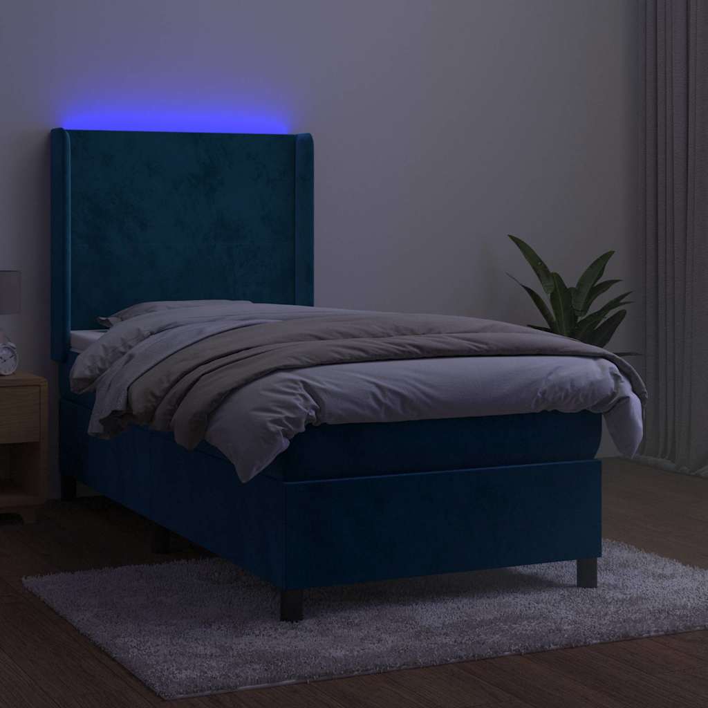 Krevet box spring s madracem LED tamnoplavi 100x200 cm baršun
