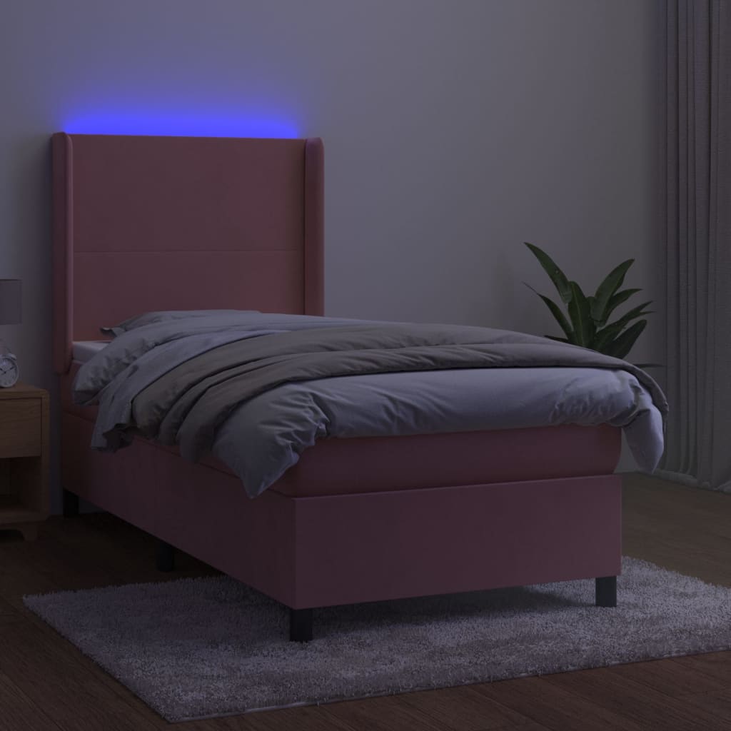 Krevet box spring s madracem LED ružičasti 100x200cm baršunasti