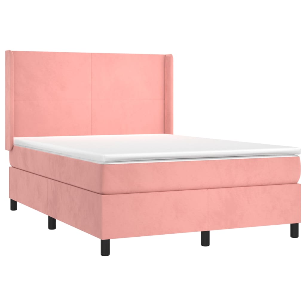 Krevet box spring s madracem LED ružičasti 140x190cm baršunasti