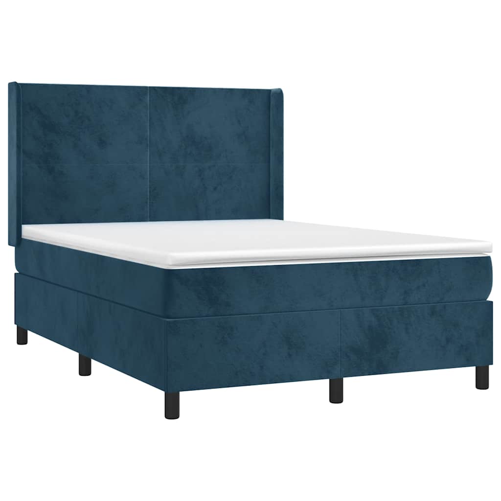 Krevet box spring s madracem LED tamnoplavi 140x200 cm baršun