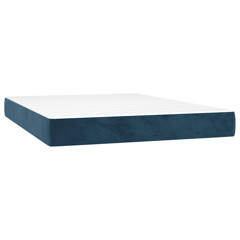 Krevet box spring s madracem LED tamnoplavi 140x200 cm baršun