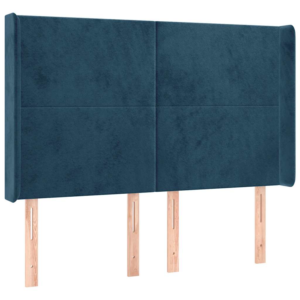 Krevet box spring s madracem LED tamnoplavi 140x200 cm baršun