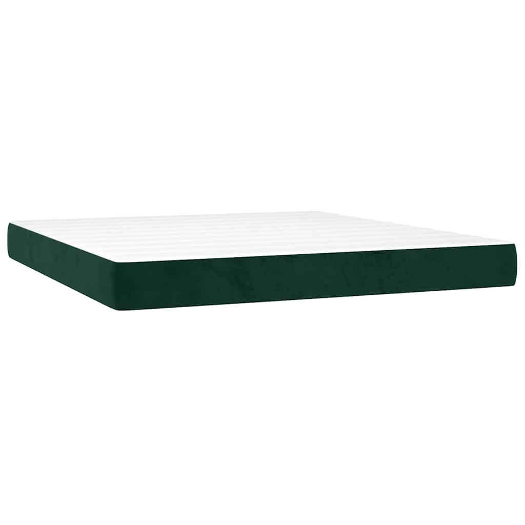 Krevet box spring s madracem LED tamnozeleni 160x200 cm baršun