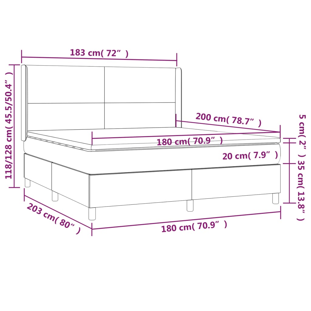 Krevet box spring s madracem LED svjetlosivi 180x200 cm baršun
