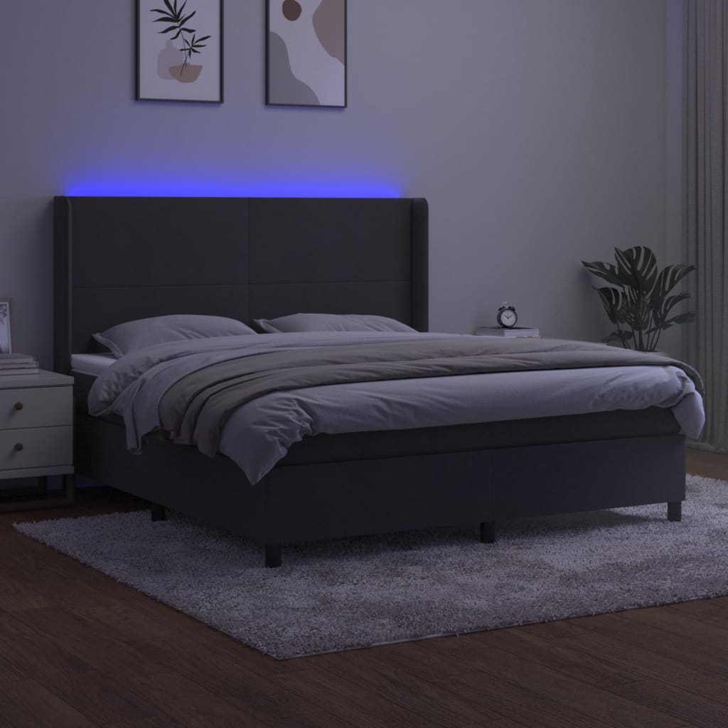 Krevet box spring s madracem LED tamnosivi 180x200 cm baršun