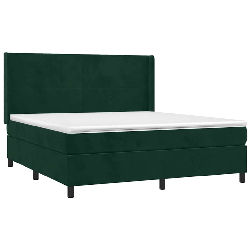 Krevet box spring s madracem LED tamnozeleni 180x200 cm baršun