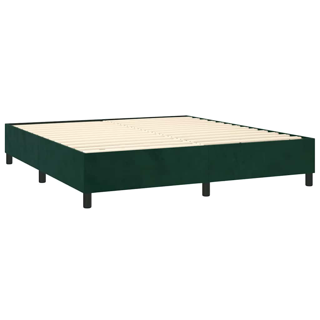Krevet box spring s madracem LED tamnozeleni 180x200 cm baršun