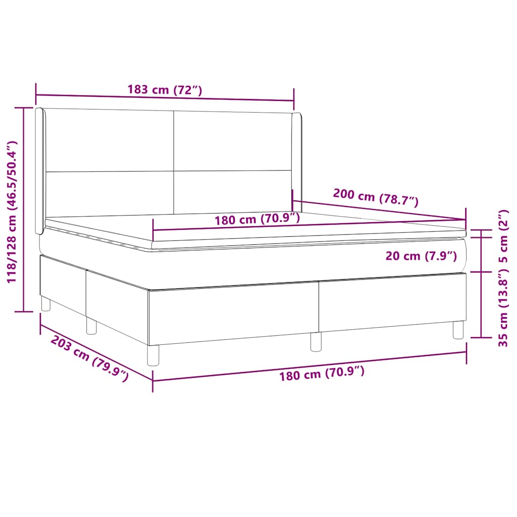 Krevet box spring s madracem LED tamnozeleni 180x200 cm baršun