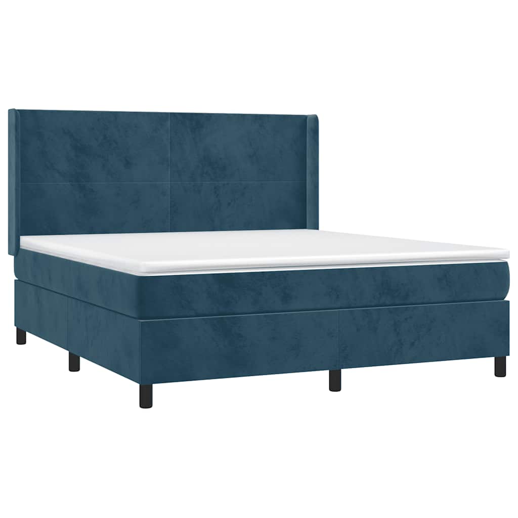 Krevet box spring s madracem LED tamnoplavi 180x200 cm baršun