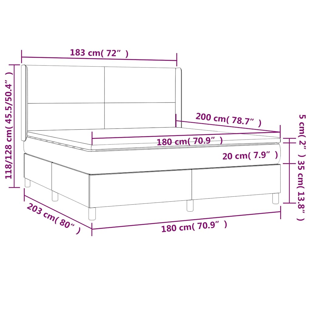 Krevet box spring s madracem LED tamnoplavi 180x200 cm baršun