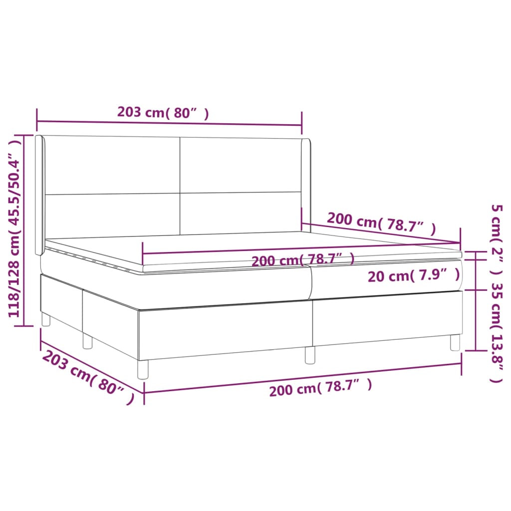 Krevet box spring s madracem LED tamnosivi 200x200 cm baršun