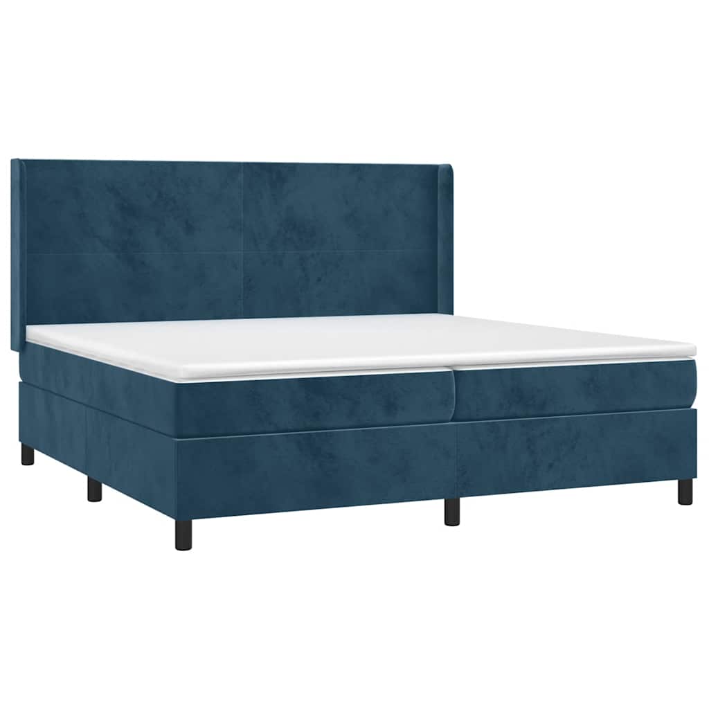 Krevet box spring s madracem LED tamnoplavi 200x200 cm baršun