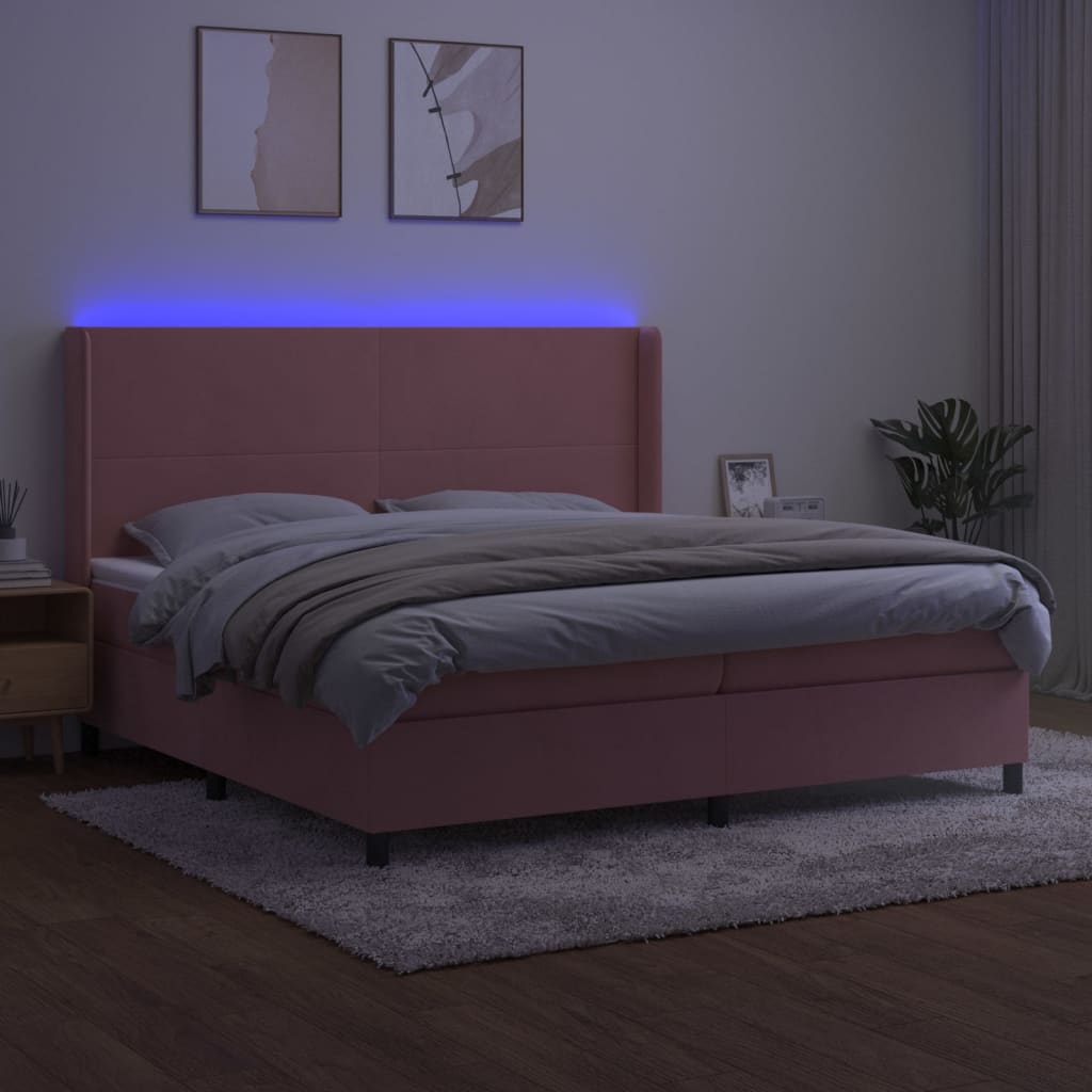 Krevet box spring s madracem LED ružičasti 200x200cm baršunasti