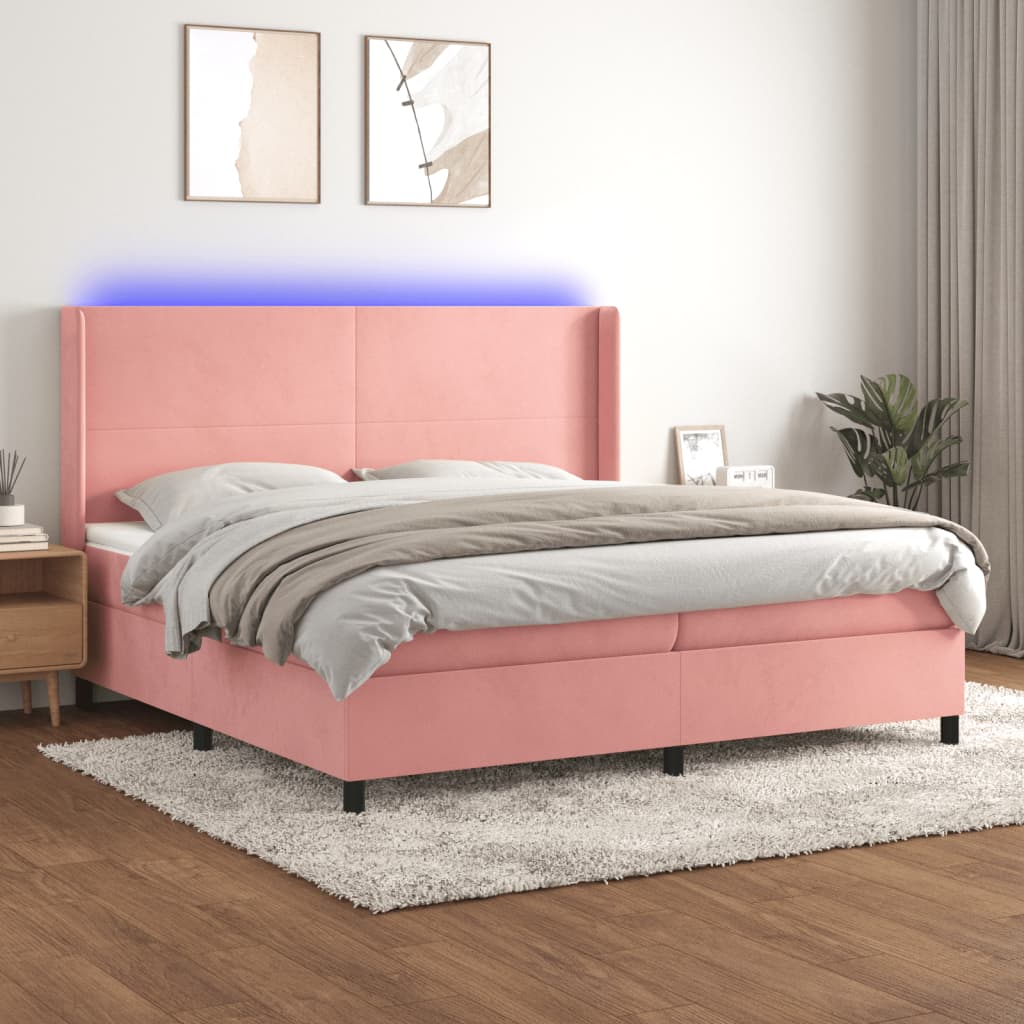 Krevet box spring s madracem LED ružičasti 200x200cm baršunasti